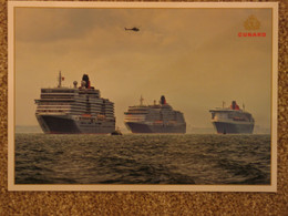 CUNARD QUEEN MARY 2 (QM2), QUEEN ELIZABETH AND QUEEN VICTORIA FIRST MEETING LARGE CARD, OFFICIAL - Steamers