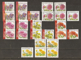 Belgique 2002/2008 -  Lot De +/- 6500 Timbres° Sur Fragments - 6 Fleurs - 25 Timbres Différents - - Lots & Kiloware (mixtures) - Min. 1000 Stamps