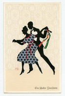 Illustrateur Signé.Manni GROSZE.art Déco.M.G. Silhouette  En Couleur.couple De Danseurs.charme élégance. - Grosze, Manni