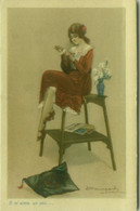 BOMPARD SIGNED 1910s POSTCARD - WOMAN  & DAISY - IL M'AIME, UN PEU ... N.461/2 (BG2027) - Bompard, S.