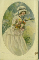 BOMPARD SIGNED 1910s POSTCARD - WOMAN & FLOWERS - N.907/3 (BG2037) - Bompard, S.