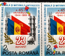 Stamps Errors Romania 1989, Mi 4544 Printed With Line "a" Pair  Mnh - Varietà & Curiosità