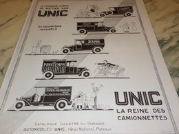 ANCIENNE PUBLICITE LA REINE DES  CAMIONNETTE UNIC   1925 - Camion
