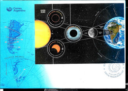 #10067 ARGENTINE,ARGENTINA 2021 SPACE COSMOS SOLAR SYSTEM ECLIPSES S/SHEET BLOC, FDC - Ongebruikt