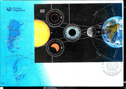 #10067 ARGENTINE,ARGENTINA 2021 SPACE COSMOS SOLAR SYSTEM ECLIPSES S/SHEET BLOC, FDC - South America