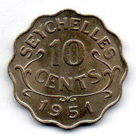 SEYCHELLES, 10 Cents, Copper-Nickel, Year 1951, KM #8 - Seychelles