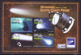 Maldives Space 2006 20th Anniversary Of Giotto Probe To Halley’s Comet. Sheetlet Of 4 - Maldives (1965-...)