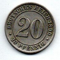 Allemagne  -  20 Pfennig 1890 F - état  TB+ - 20 Pfennig