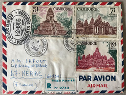 Cambodge, TAD PHNOM PENH 1.2.1966 + Flamme MONUMENTS D'ANGKOR Sur Enveloppe Pour Nerac - (B3108) - Cambodia