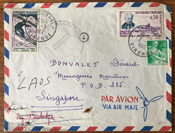 Cambodge, Cachet MESSAGERIES MARITIMES CAMBODGE Sur Enveloppe De France 2.3.1962 Pour Singapour - (B3222) - Cambodia