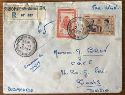 Cambodge, TAD PHNOM PENH AV. (aviation) 7.12.1959 Sur Enveloppe Recommandée Pour Tunis - (B3295) - Cambodge