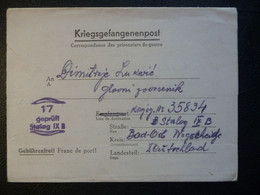 From Stalag IX B Germany 1943 To Dimitrije Lukovic (Hauptvertrauensmann) Stalag IX B WWII POW Censure Geprüft - Briefe U. Dokumente
