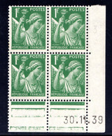YT-N°: 432 - IRIS, Coin Daté Du 30.11.1939, Galvano E De E+E, 2e Tirage 2e Partie, NSC/**/MNH - 1930-1939