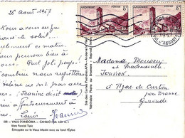 ANDORRE N°143 X 2 SUR C.P. DU 28.8.57 - Lettres & Documents