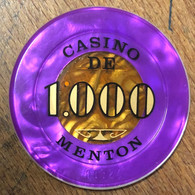06 MENTON CASINO JETON DE 1.000 FRANCS N° 00324 CHIP COINS TOKENS GAMING - Casino