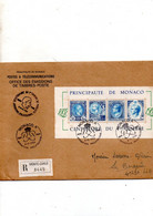 Monaco Bloc Du Centenaire Du 1ier Timbre Expo Du 6/812/1985 Lettre  Recomander - Cartas & Documentos