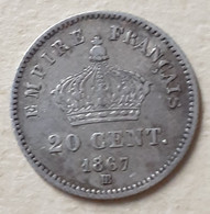 (Monnaies). France. 20 C 1867 BB Napoleon III. Argent. - E. 20 Centesimi