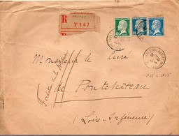 Pasteur 15c + 50c + 1Fr Sur Lettre Recommandée (22,5 + 17 Cm) De 2ème échelon Du 2.6.26 - 1921-1960: Moderne