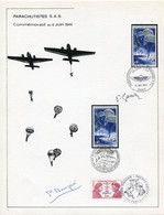 FRANCE DOCUMENT THEME PARACHUTISME DONT OBLITERATIONS ILLUSTREES PARIS ET LE BOURGET 31-5-69 + SIGNATURE P GANDON....... - Parachutisme