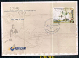 ARGENTINE 1999 GJ 3015 200 ANS ÉCOLE NATIONALE DE NAUTICA EN COUVERTURE PREMIER JOUR - Covers & Documents