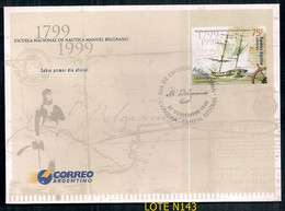 ARGENTINE 1999 GJ 3015 200 ANS ÉCOLE NATIONALE DE NAUTICA EN COUVERTURE PREMIER JOUR - Cartas & Documentos