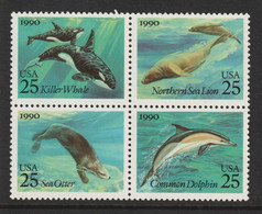 UNITED STATES 1990 Marine Mammals: Block Of 4 Stamps UM/MNH - Nuevos