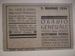 Italy Italia Pistoia Orario Generale Delle Autotramvie Pistoiesi Tram Timetables. Pescia Casacce. Lazzi & Govigli 1934 - Europa