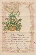 LETTRE MANUSCRITE CONTOUR GAUFFRE AJOUTI DE COLOMBES AVEC UN PANIER DE MUGUET - Otros & Sin Clasificación