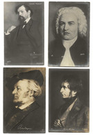 Set Of 4 Old Real Photo Postcards MUSIC COMPOSERS Berlioz, Debussy, Bach, Wgner. Lot Of 4 - Musica E Musicisti