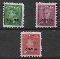 CANADA 1949 - 1950 1c, 3c, 4c OFFICIALS SG O172, O174, O175 MOUNTED MINT Cat £11.50 - Opdrukken