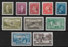 CANADA 1950 - 1952 'G' OVERPRINT OFFICIALS BETWEEN SG O180 And SG O191 MOUNTED MINT Cat £97 - Aufdrucksausgaben