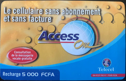 COTE D'IVOIRE  -  Recharge  -  Telecel  - Access One  -  5.000 F CFA - Costa De Marfil