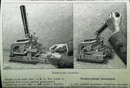 ► Appareil TIMBRE PRESSE Mécanique à Main - Inventions Nouvelles Avant 1900 - Coupure De Presse (Année 1891) - Material Und Zubehör