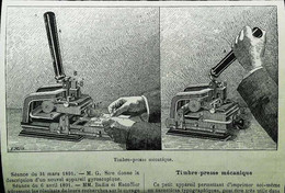 ► Appareil TIMBRE PRESSE Mécanique à Main - Inventions Nouvelles Avant 1900 - Coupure De Presse (Année 1891) - Matériel Et Accessoires