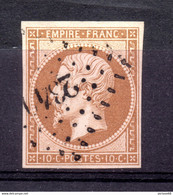 FRANCE / N° 13B - 10c BRUN CLAIR TYPE II OBLITERE - 1853-1860 Napoleon III