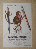 Buvard Papeterie Crayons BAIGNOL & FARJON - Animal SINGE Sur Une Roue De Vélo - Illustrateur D'après André François - Papeterie