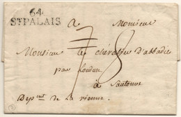 Marque Postale 64 Saint Palais De 1816 Pour SAUTONNE (Vienne) - 1801-1848: Précurseurs XIX