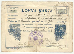 Kingdom Yugoslavia Hunting Subotica - Hunter Card Membership - 1 Dog ,single Tube ,double-barreled , 1928 /29 ,TAX Stamp - Documents Historiques