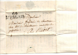 Marque Postale 64 Saint Palais De 1820 Pour NIORT - 1801-1848: Voorlopers XIX