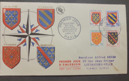 P) 1954 FRANCE, COAT OF ARMS STAMPS, FDC, COVER SHIPPER TO MR. ALFRED KREIK LUXEMBURGO-VILLE, D-DAY ARMOR CAR STAMP, XF - Sonstige & Ohne Zuordnung