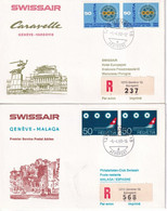 1968 - SUISSE / SWISSAIR - 2 ENVELOPPES RECOMMANDEES De GENEVE AEROPORT ! => POLOGNE / ESPAGNE - Erst- U. Sonderflugbriefe