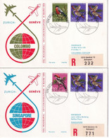 1969 - SUISSE / SWISSAIR - 2 ENVELOPPES RECOMMANDEES De GENEVE AEROPORT ! => CEYLAN / SINGAPORE - Erst- U. Sonderflugbriefe