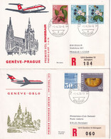 1974 - SUISSE / SWISSAIR - 2 ENVELOPPES RECOMMANDEES De GENEVE AEROPORT ! => TCHECOSLOVAQUIE / NORVEGE - Eerste Vluchten