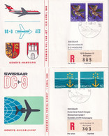 1969 - SUISSE / SWISSAIR - 2 ENVELOPPES RECOMMANDEES De GENEVE AEROPORT ! => RFA - First Flight Covers