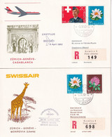 1965 - SUISSE / SWISSAIR - 2 ENVELOPPES RECOMMANDEES De GENEVE POSTE AERIENNE ! => MAROC / LIBERIA - Primi Voli