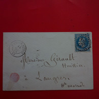 LETTRE BAIN EN VOSGES POUR LANGRES CACHET ROND DANS CACHET GROS CHIFFRE MARCOPHILIE - 1863-1870 Napoléon III Con Laureles