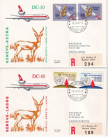 1974 - SUISSE / SWISSAIR - 2 ENVELOPPES RECOMMANDEES De GENEVE NATIONS UNIES ! => NIGERIA / GHANA - First Flight Covers