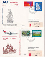 1974 - SUISSE / SWISSAIR - 2 ENVELOPPES RECOMMANDEES De GENEVE NATIONS UNIES ! => NORVEGE / SUEDE - First Flight Covers