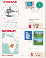1970 - SUISSE / SWISSAIR - 2 ENVELOPPES RECOMMANDEES De GENEVE NATIONS UNIES ! => CAMEROUN / CONGO - Eerste Vluchten