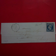 LETTRE TIMBRE BLEU VERT 20C AVEC GROS CHIFFRE ENVOI A MONTBRISON - 1853-1860 Napoleon III